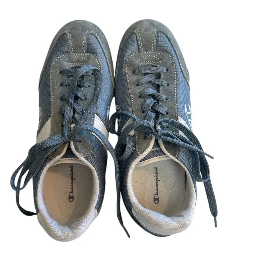 Champion Color Block Vintage Blue Leather Suede Low Top Sneakers Sz 8